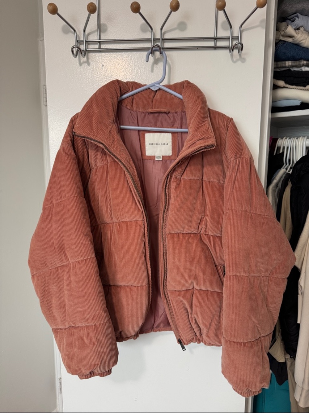 American Eagle Outfitters Dusty Rose Corduroy Puffer Jacket